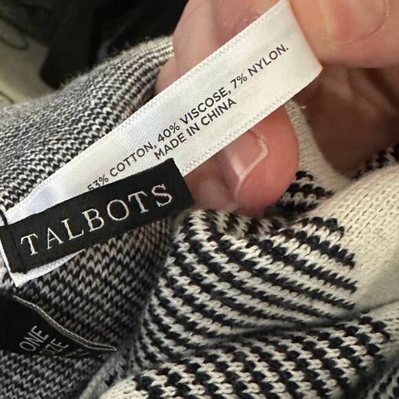 Talbots Women's One Size Striped Open Front Poncho Sweater Black/White - Picture 6 of 6
